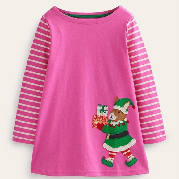 Mini Boden Other - Mini Boden Guinea Pig Elf Christmas Pink Dress Sz 5-6